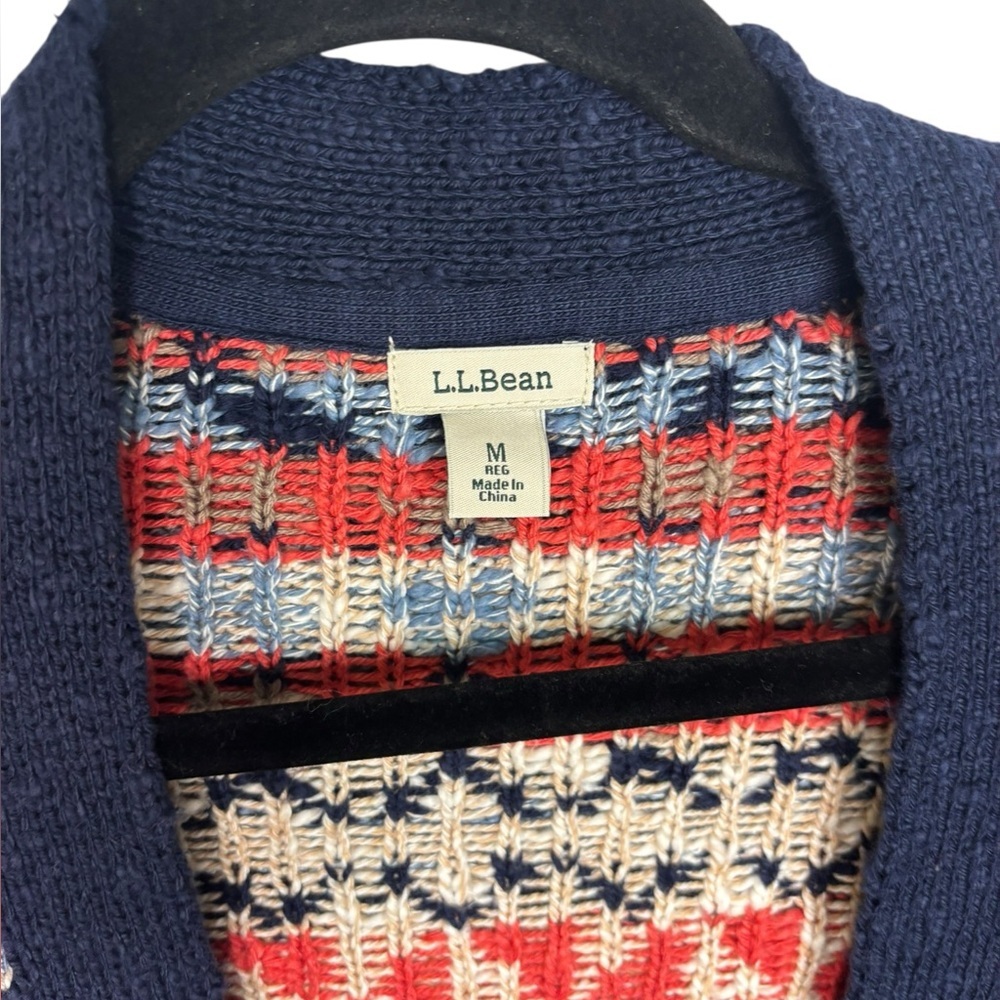 L.L.Bean Open Front Knit Abstract Long Cardigan Cotton Size Medium - Picture 4 of 11